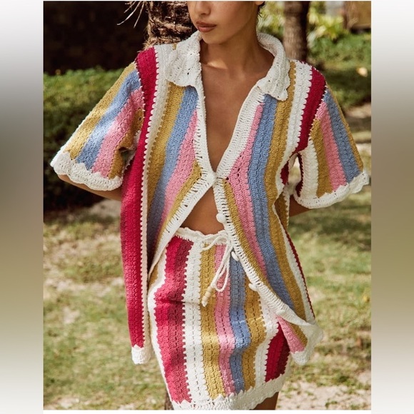 Steele the Label Kai Crochet Polo Top Button Front Striped Boho Australia - Picture 15 of 15